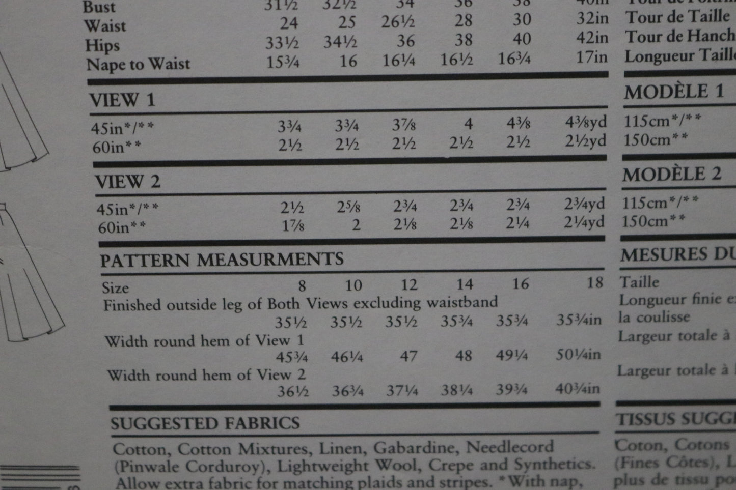 New Look 6426 Misses Culottes Sewing Pattern - UNCUT - Size 8 - 18