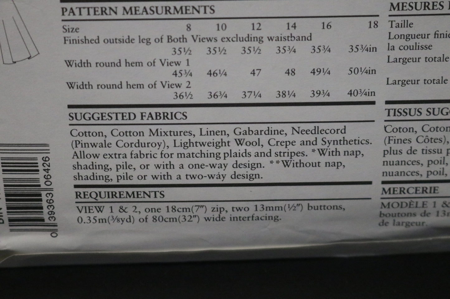 New Look 6426 Misses Culottes Sewing Pattern - UNCUT - Size 8 - 18