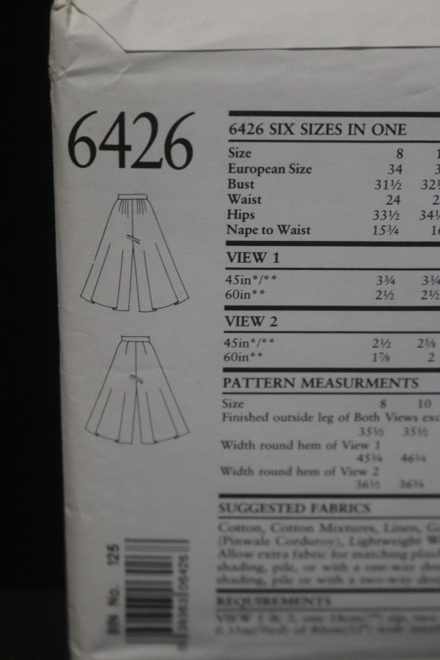 New Look 6426 Misses Culottes Sewing Pattern - UNCUT - Size 8 - 18