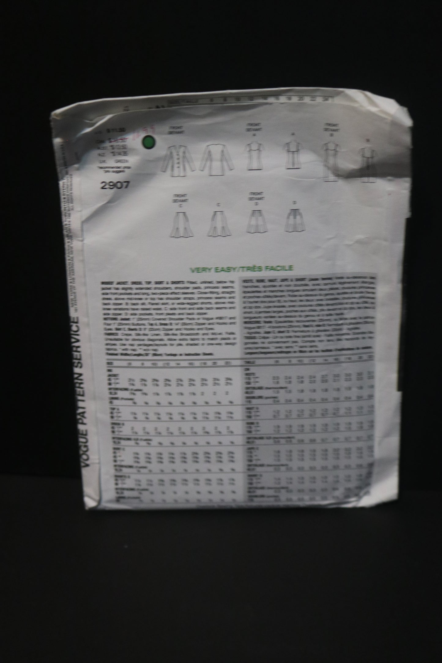 Vogue 2907 Misses Jacket Dress Top Skirt and Shorts Sewing Pattern - UNCUT - Size 12 14 16