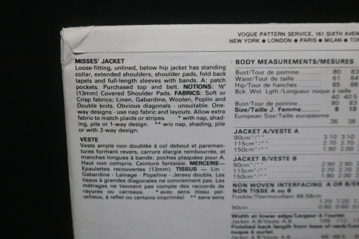 Vogue 8611 Misses Jacket Sewing Pattern - UNCUT - Size 8 10 12