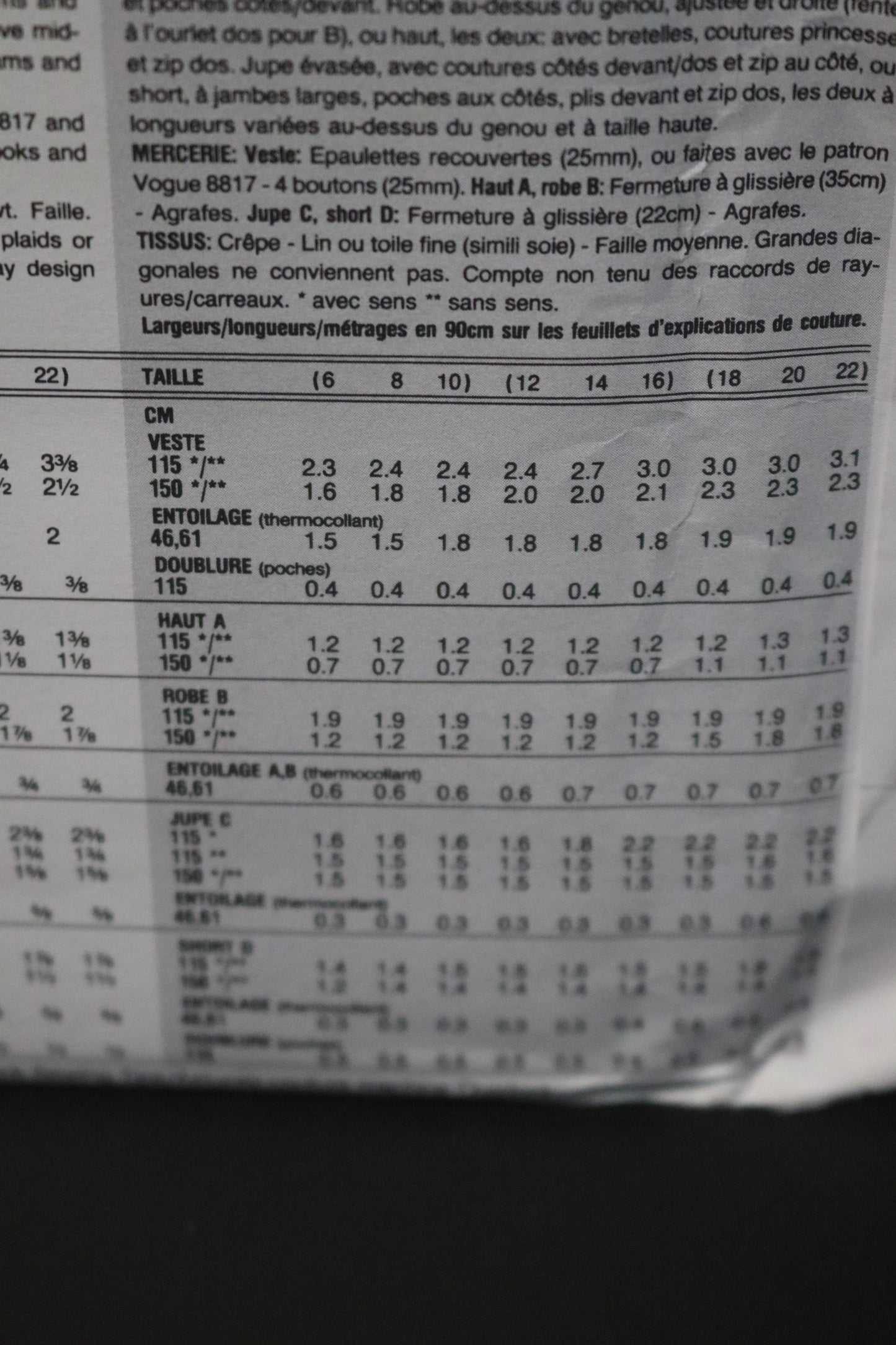 Vogue 2907 Misses Jacket Dress Top Skirt and Shorts Sewing Pattern - UNCUT - Size 12 14 16