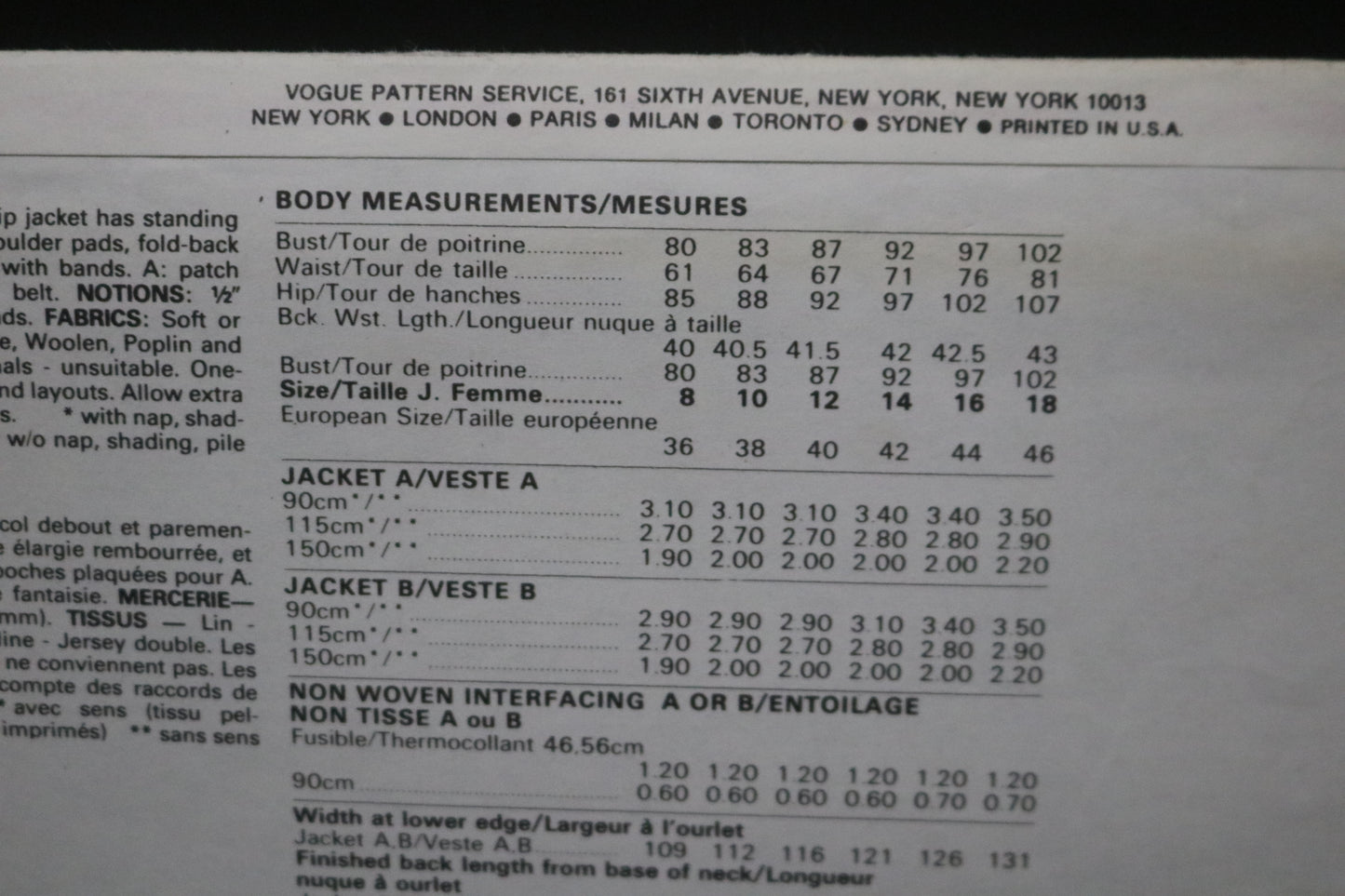 Vogue 8611 Misses Jacket Sewing Pattern - UNCUT - Size 8 10 12