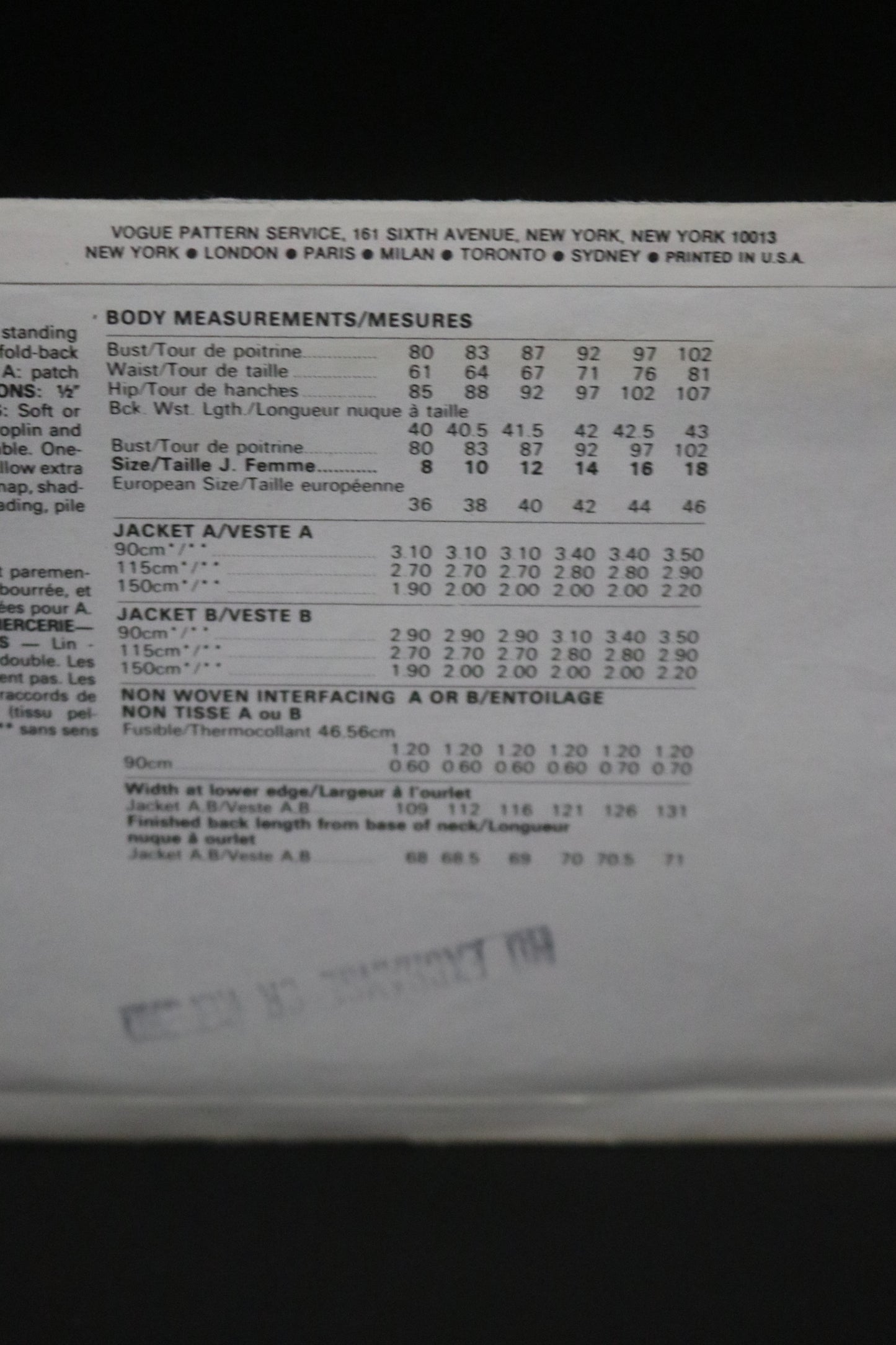 Vogue 8611 Misses Jacket Sewing Pattern - UNCUT - Size 8 10 12