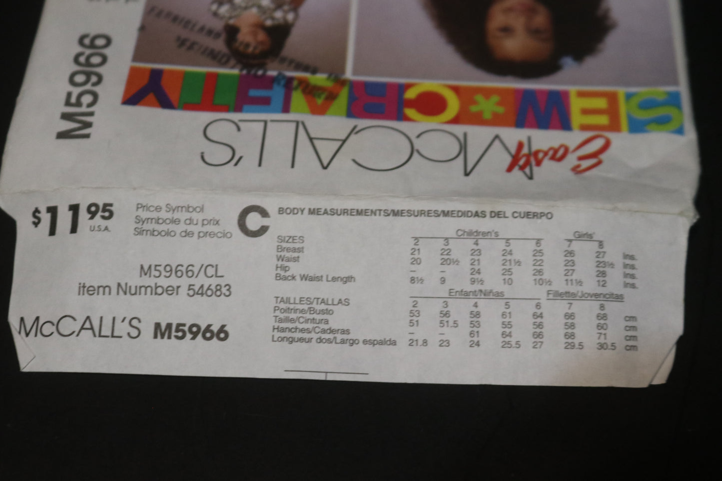 McCalls 5966 Children's Girls Lined Dresses Sewing Pattern UNCUT Size 6 7 8