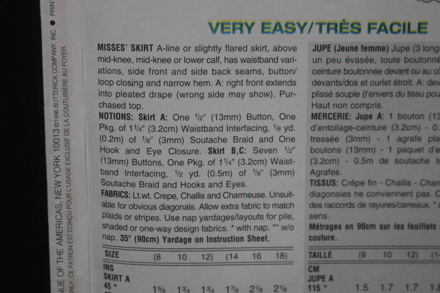 Vogue 9414 Misses Skirt Sewing Pattern - UNCUT -  Size 8 10 12