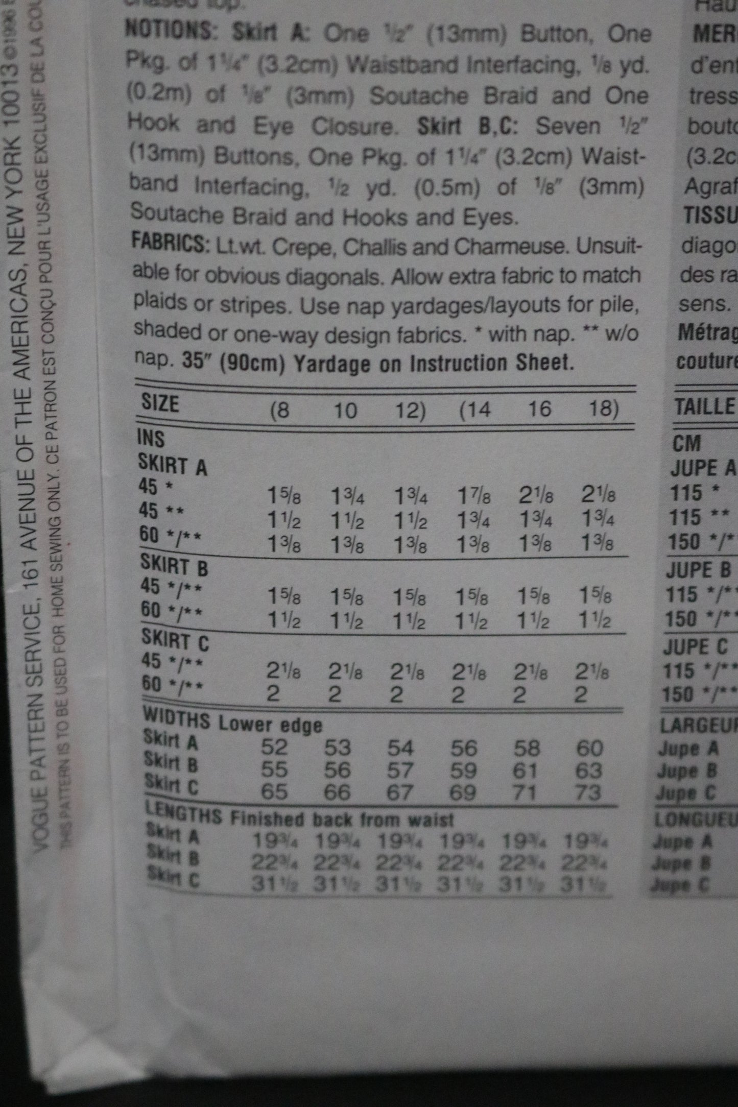 Vogue 9414 Misses Skirt Sewing Pattern - UNCUT -  Size 8 10 12