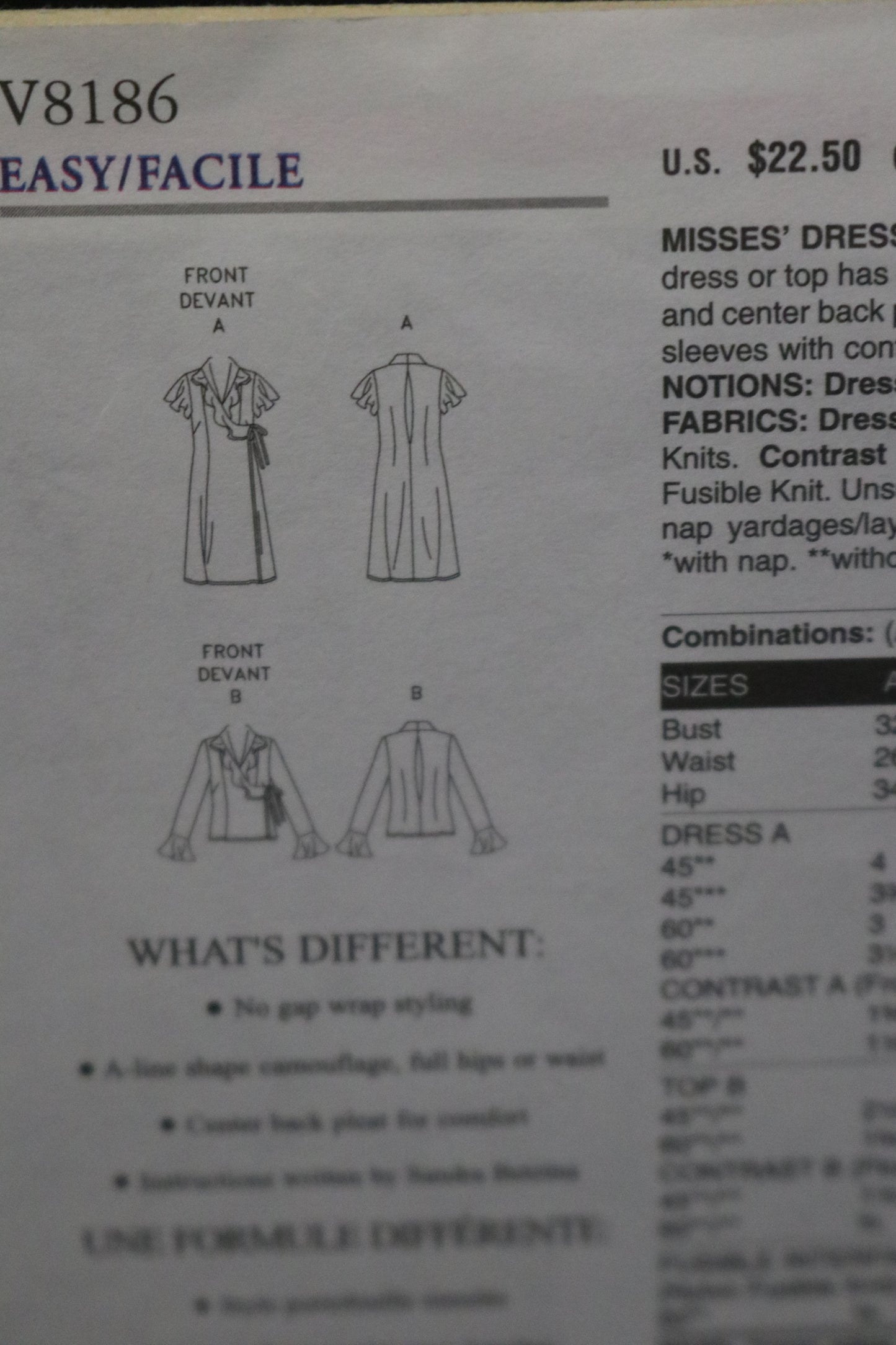 Vogue 8186 Sandra Betzina Misses Dress or Top Sewing Pattern - UNCUT - Size G H I J