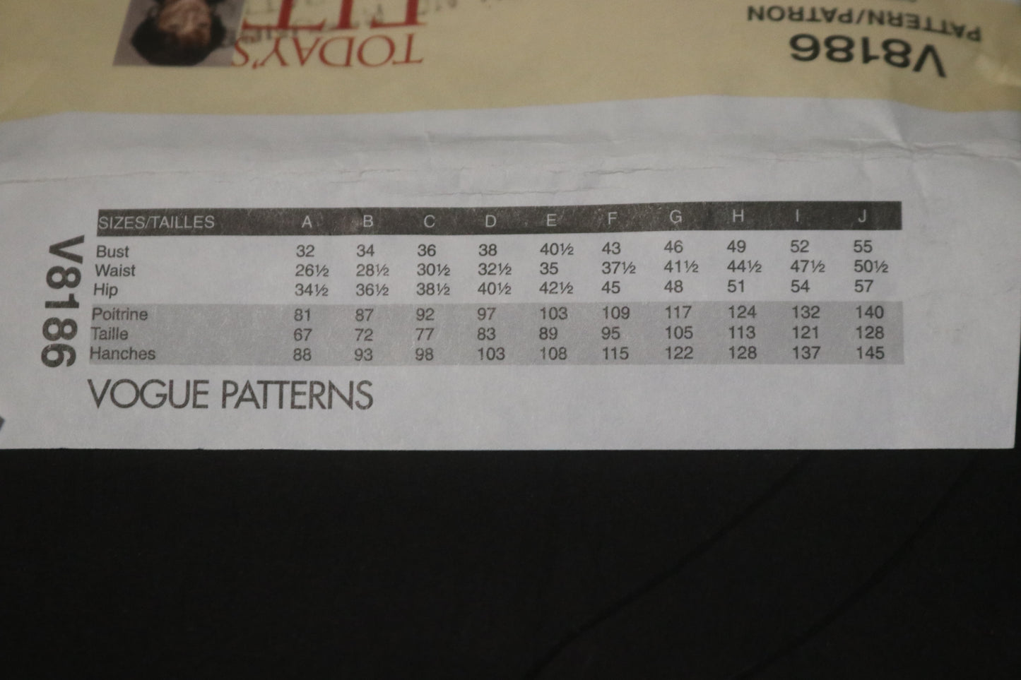 Vogue 8186 Sandra Betzina Misses Dress or Top Sewing Pattern - UNCUT - Size G H I J