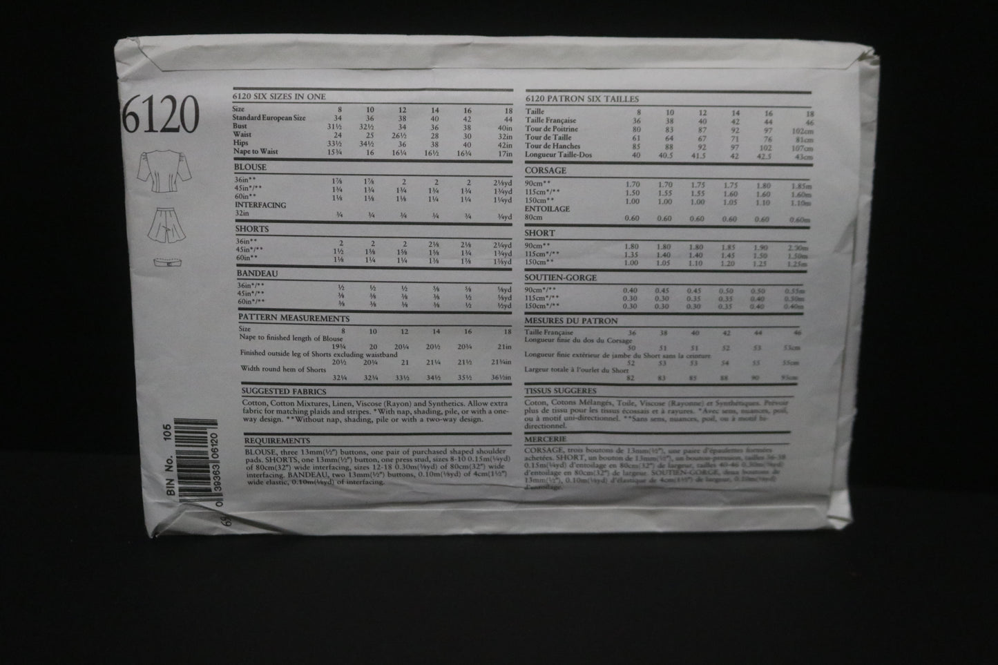 New Look 6120 Misses Bandeau Top, Shirt and Shorts Sewing Pattern - UNCUT - Size 8 - 18