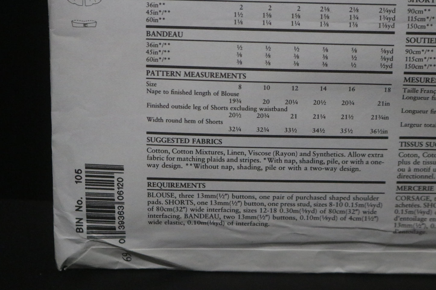 New Look 6120 Misses Bandeau Top, Shirt and Shorts Sewing Pattern - UNCUT - Size 8 - 18