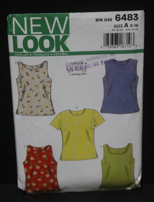 New Look 6483 Misses Tops Sewing Pattern - UNCUT - Size 6 - 16