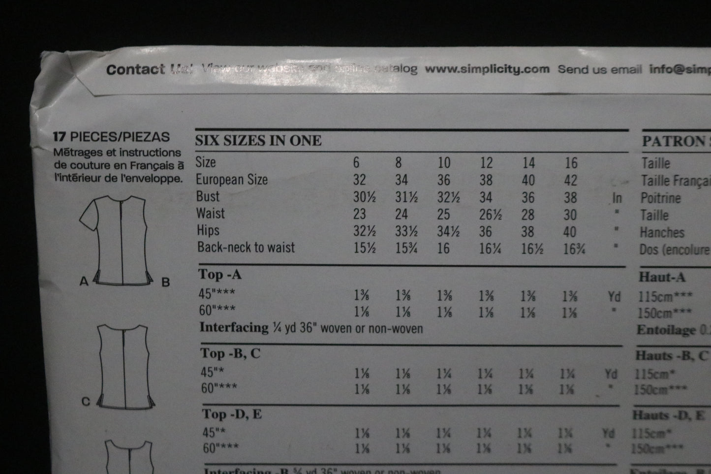 New Look 6483 Misses Tops Sewing Pattern - UNCUT - Size 6 - 16