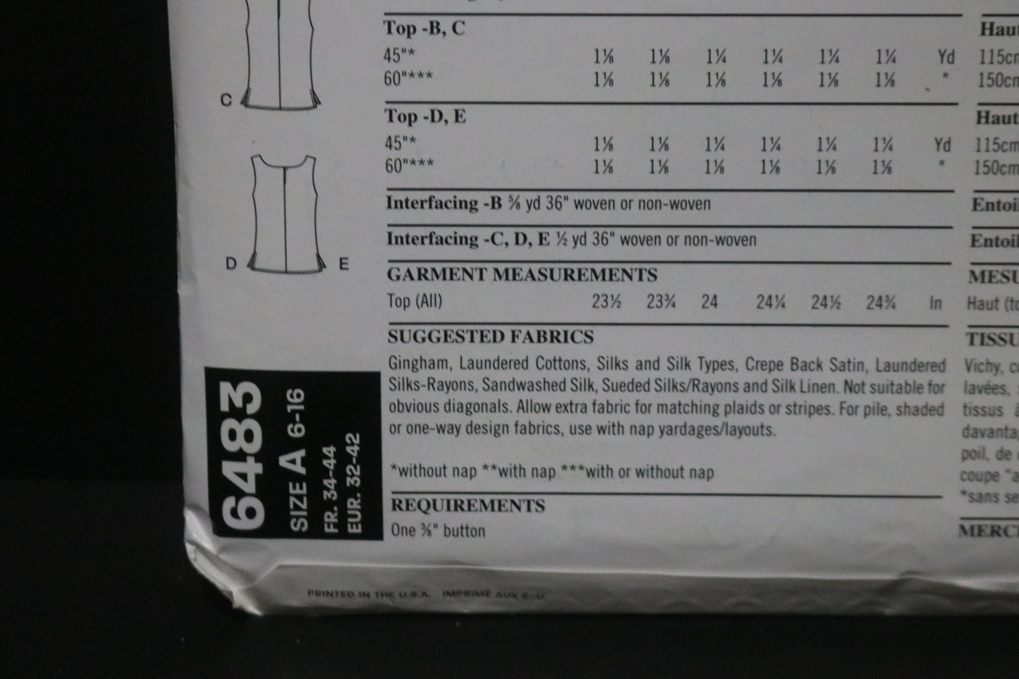 New Look 6483 Misses Tops Sewing Pattern - UNCUT - Size 6 - 16