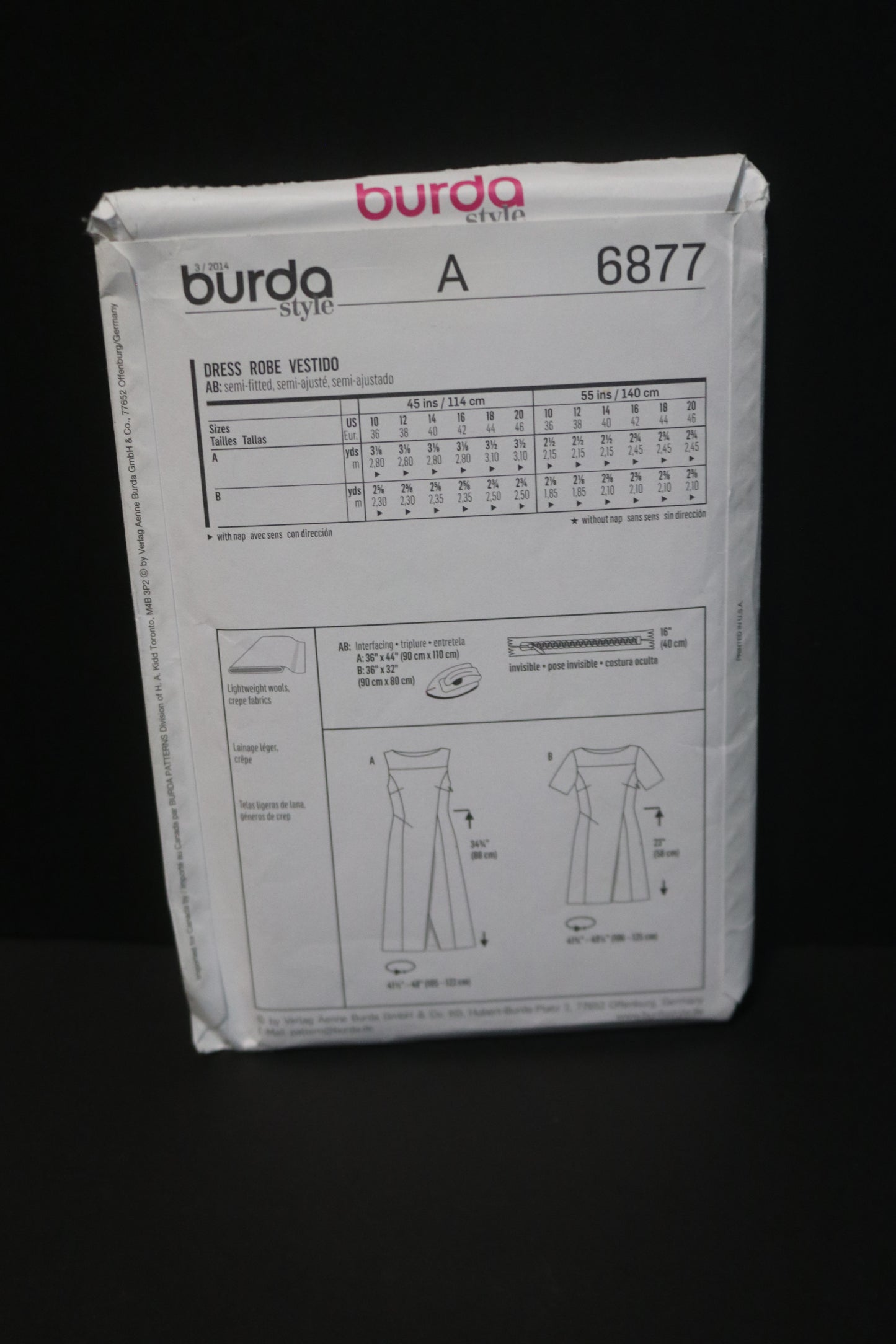 Burda 6877 Misses Dress Sewing Pattern - UNCUT - Size 10 - 20