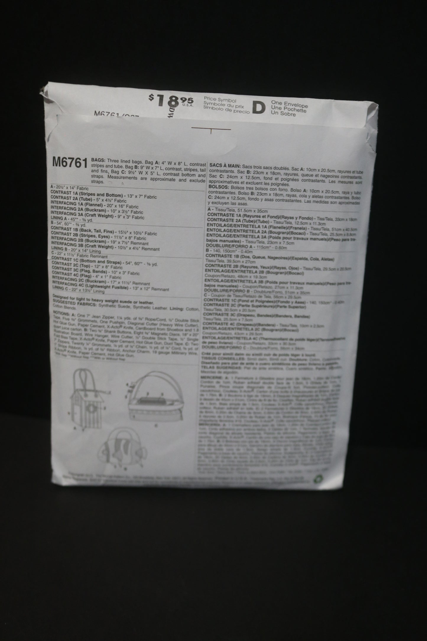 McCalls 6761 Bags Sewing Pattern UNCUT