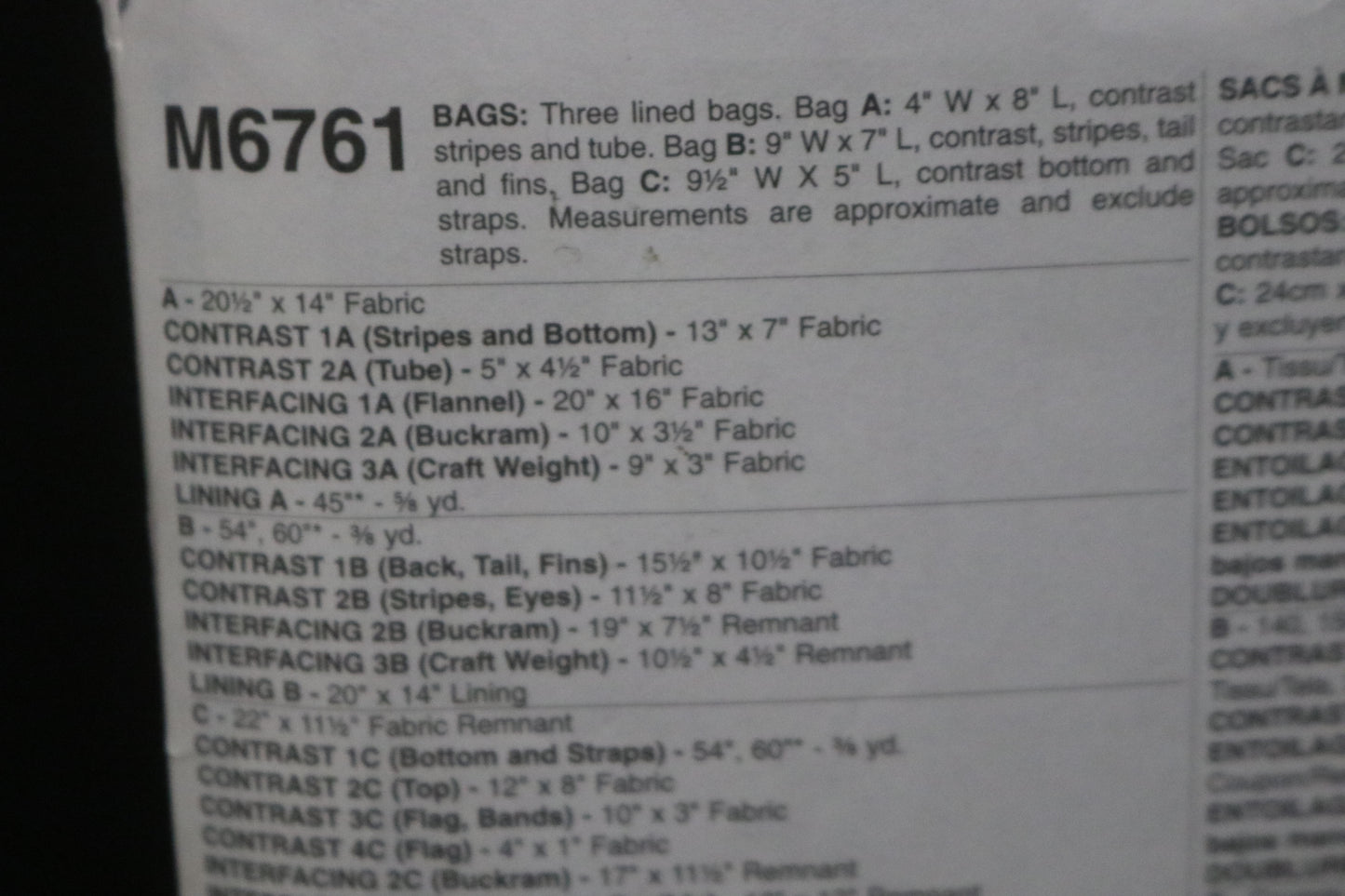 McCalls 6761 Bags Sewing Pattern UNCUT