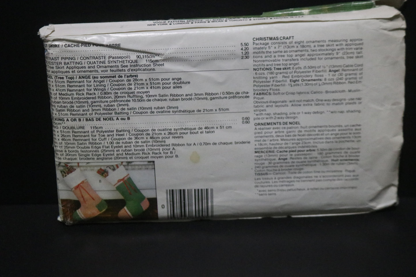 Vogue 8409 Christmas Craft Ornaments, Stockings and Tree Skirt Sewing Pattern - UNCUT