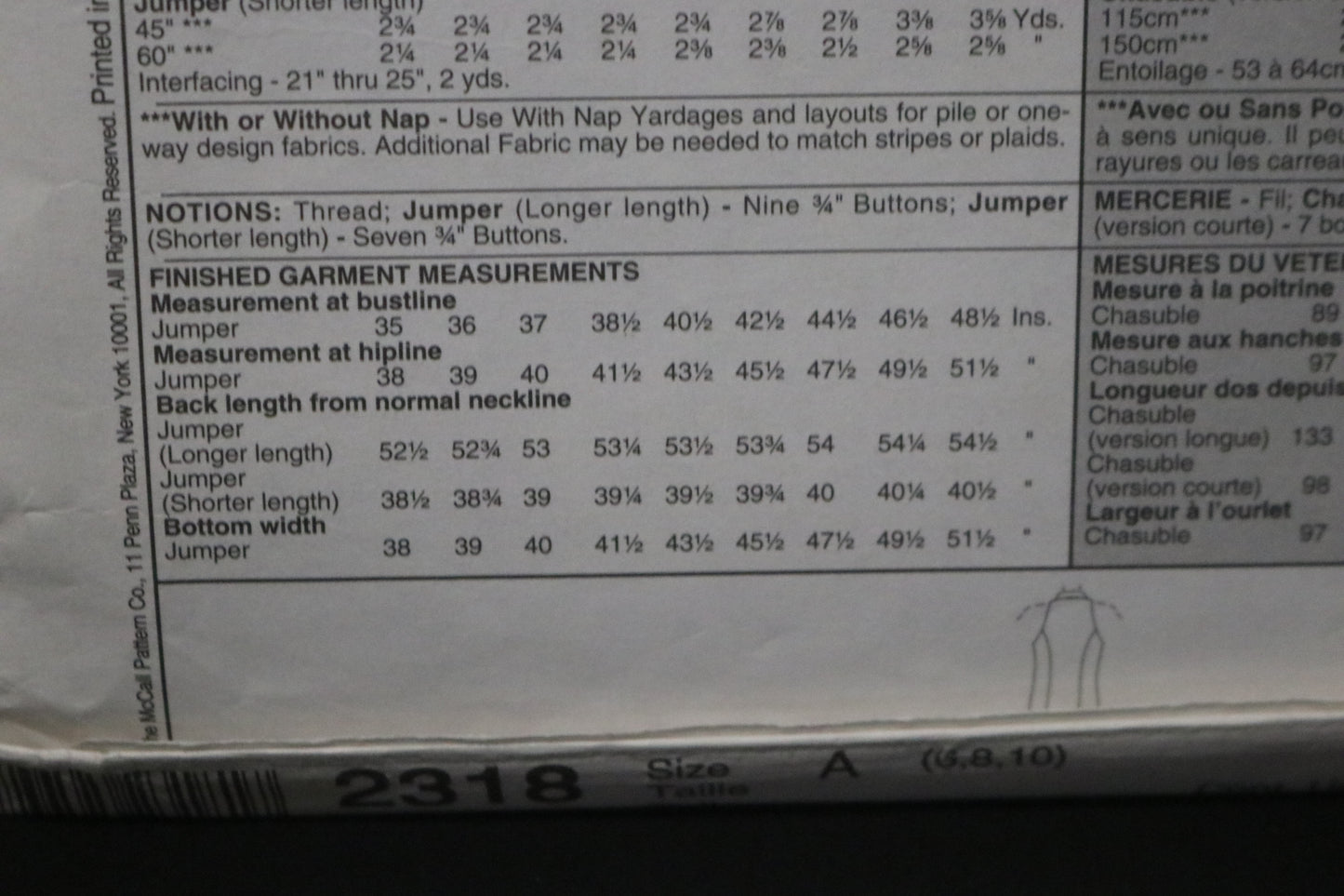McCalls 2318 Misses Jumper Sewing Pattern - UNCUT - Size 6 8 10
