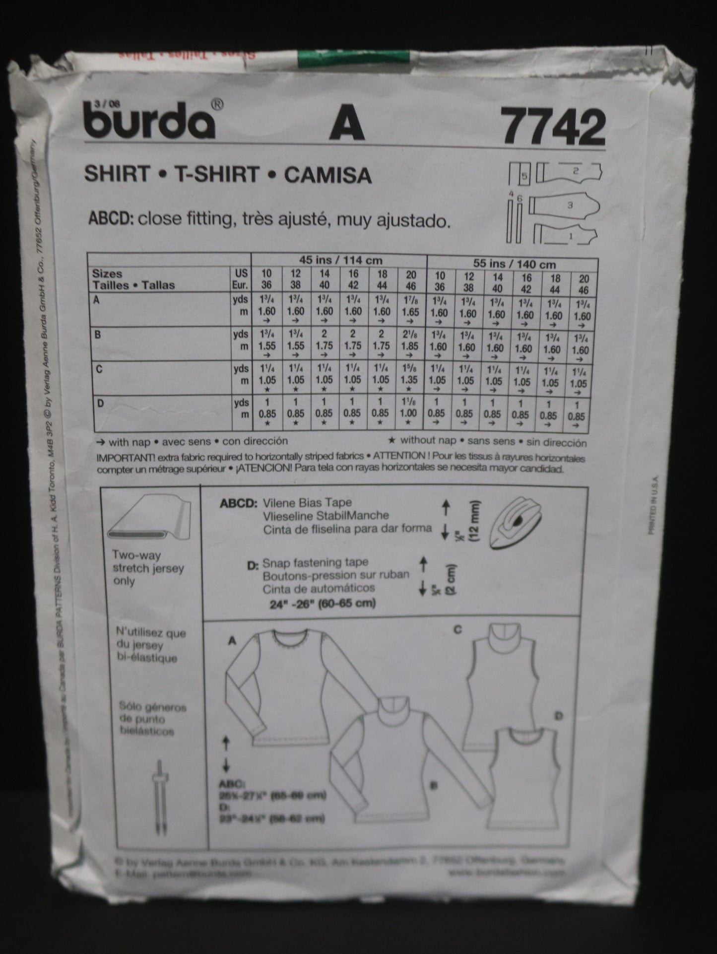 Burda Young 7742  T Shirt Sewing Pattern UNCUT Size 10 12 14 16 18 20
