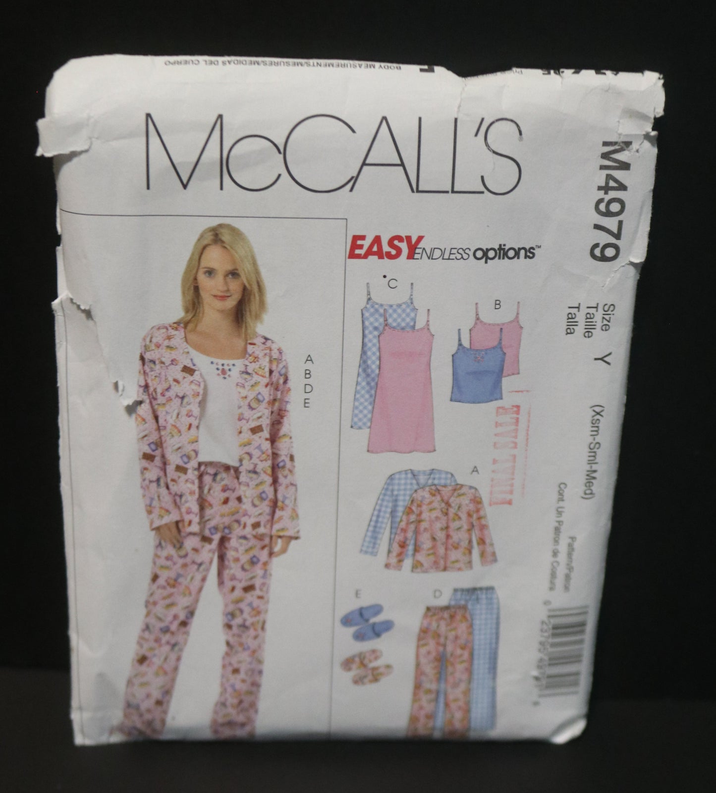 McCalls 4979 Misses / Miss Petite Top Camisole, Nightgown, Pants and Slippers Sewing Pattern UNCUT Size Xsm Sml Med