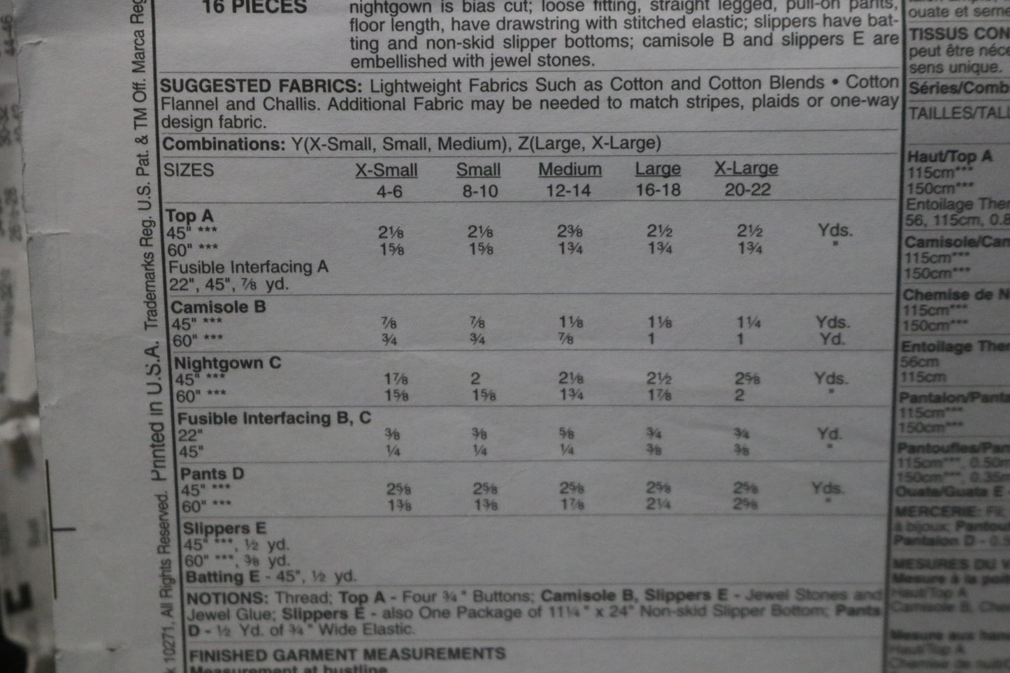 McCalls 4979 Misses / Miss Petite Top Camisole, Nightgown, Pants and Slippers Sewing Pattern UNCUT Size Xsm Sml Med