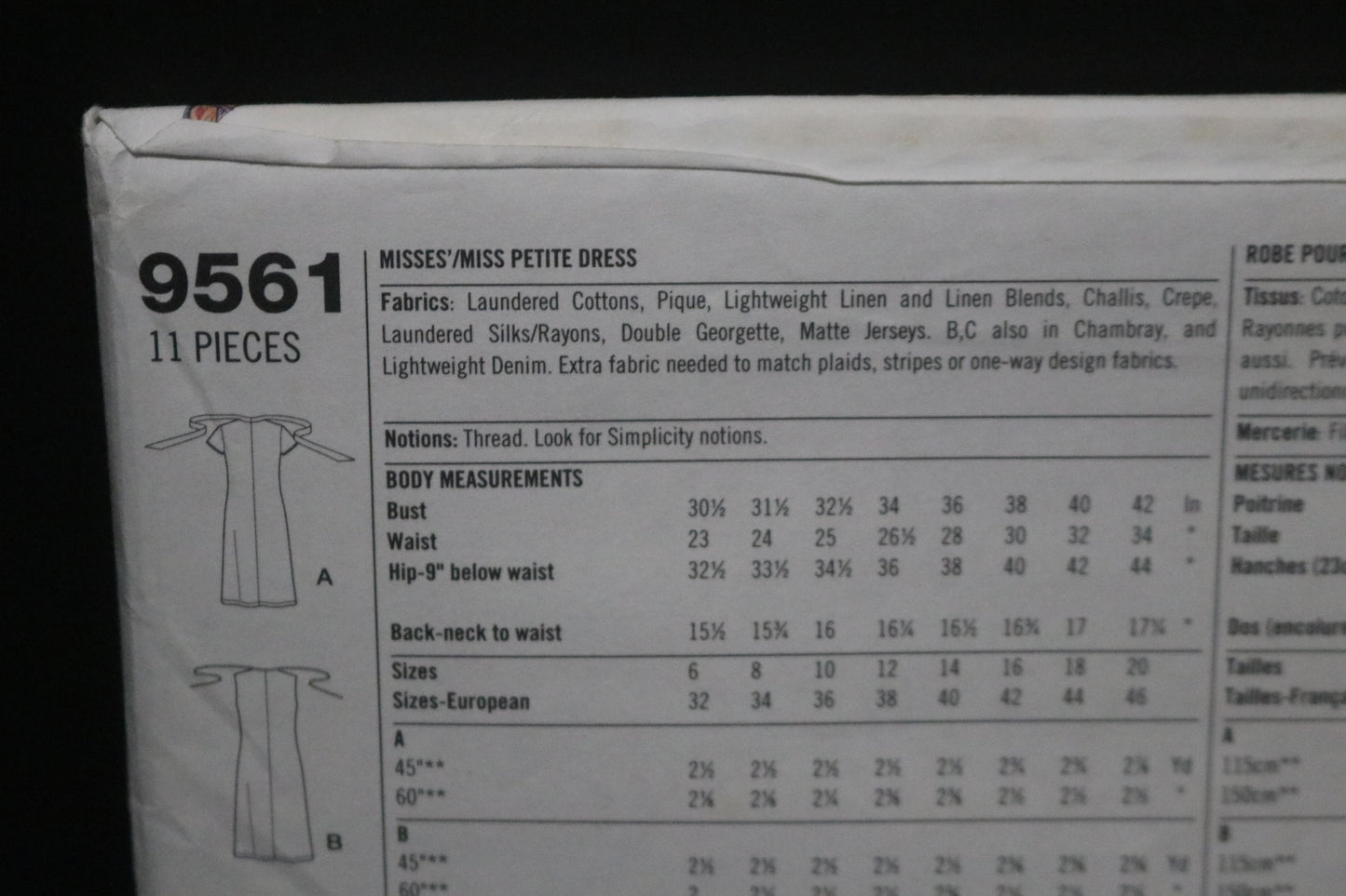 Simplicity 9561 Misses / Miss Petitte Dress Sewing Pattern UNCUT Size 6 8 10 12