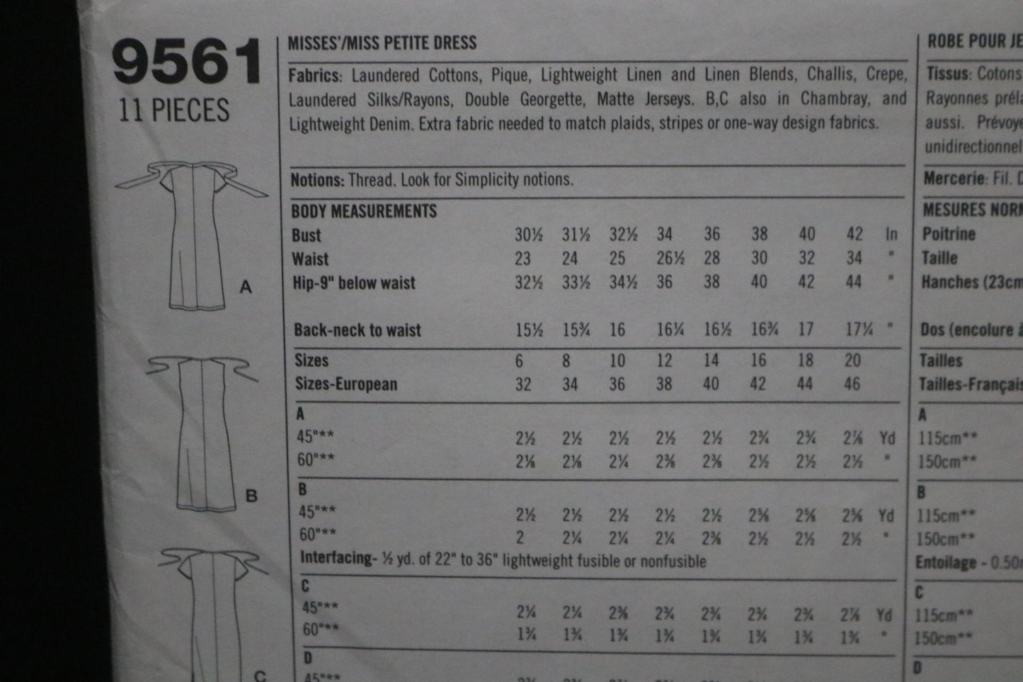 Simplicity 9561 Misses / Miss Petitte Dress Sewing Pattern UNCUT Size 6 8 10 12