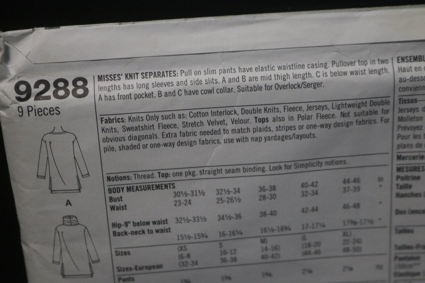 Simplicity 9288 Misses Knit Separates Sewing Pattern UNCUT  Size XS S M