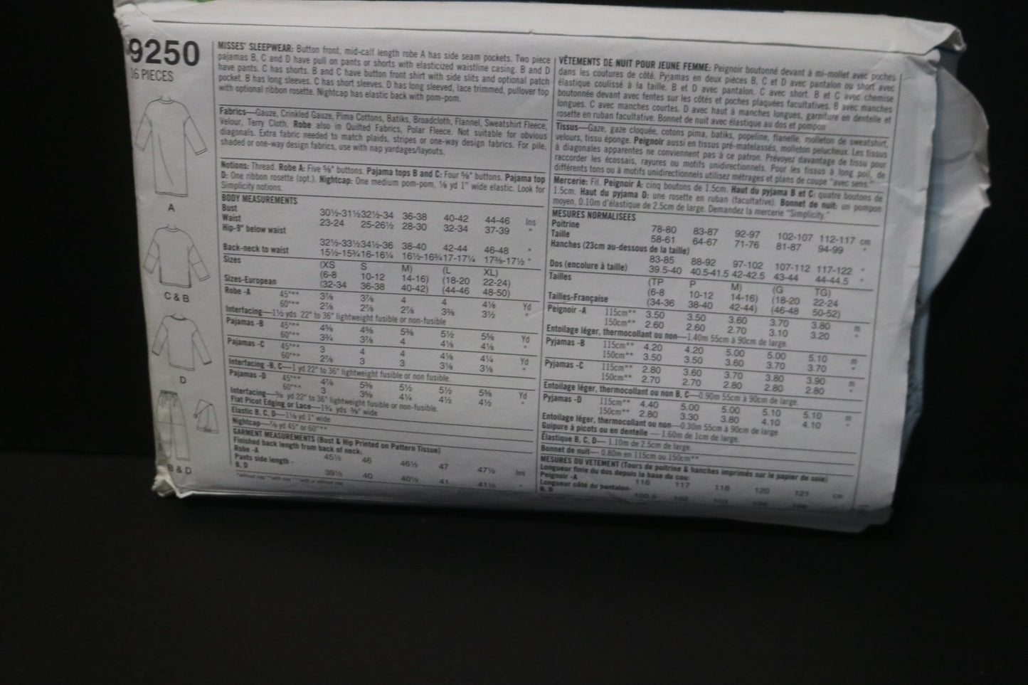 Simplicity 9250 Misses Sleepwear Sewing Pattern - UNCUT - Size Xs S M