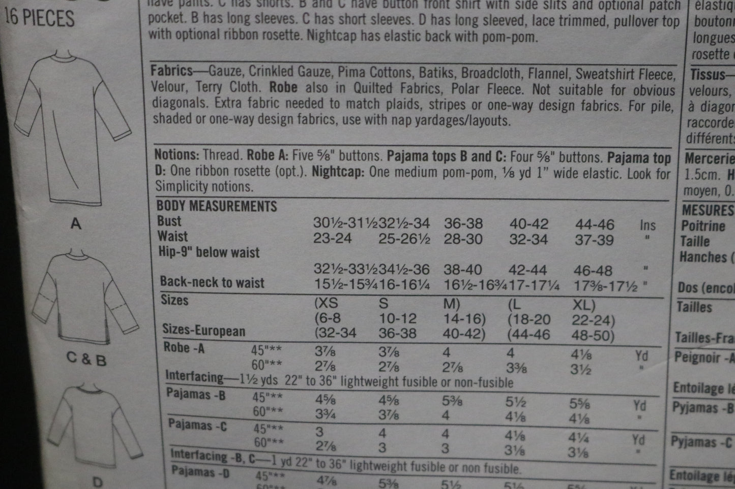 Simplicity 9250 Misses Sleepwear Sewing Pattern - UNCUT - Size Xs S M