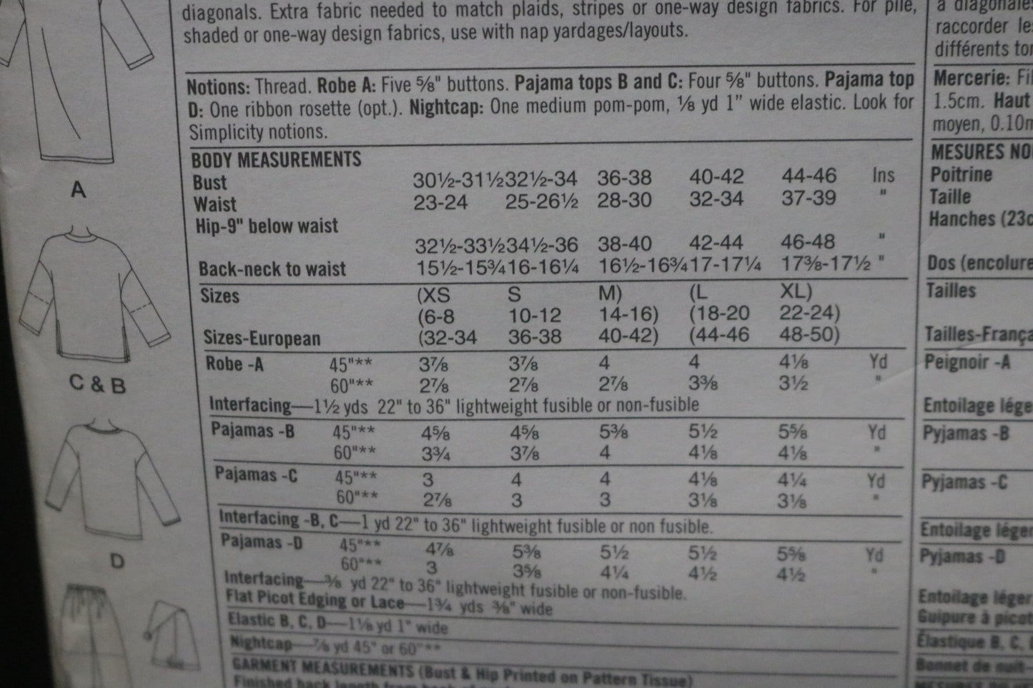 Simplicity 9250 Misses Sleepwear Sewing Pattern - UNCUT - Size Xs S M