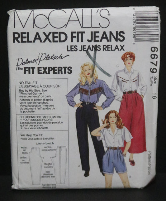 McCalls 6679  Palmer / Pletsch Misses Relaxed Fit Pants Shorts and Culottes Sewing Pattern UNCUT  Size 16