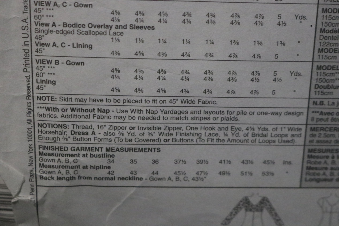 McCalls 2602 Alicyn Misses Gowns Sewing Pattern - UNCUT - Size 6 8 10