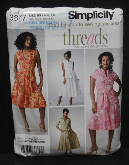 Simplicity  3877 Threads Misses Dress in Two lengths with bodice Variations - UNCUT - Size 6 8 10 12 14