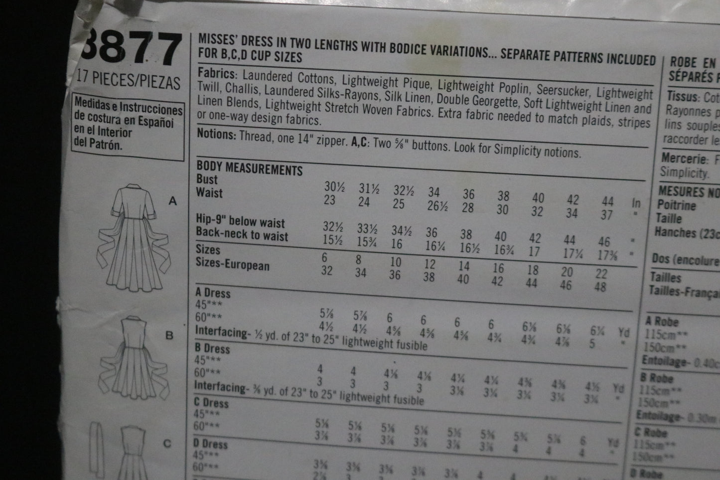 Simplicity  3877 Threads Misses Dress in Two lengths with bodice Variations - UNCUT - Size 6 8 10 12 14