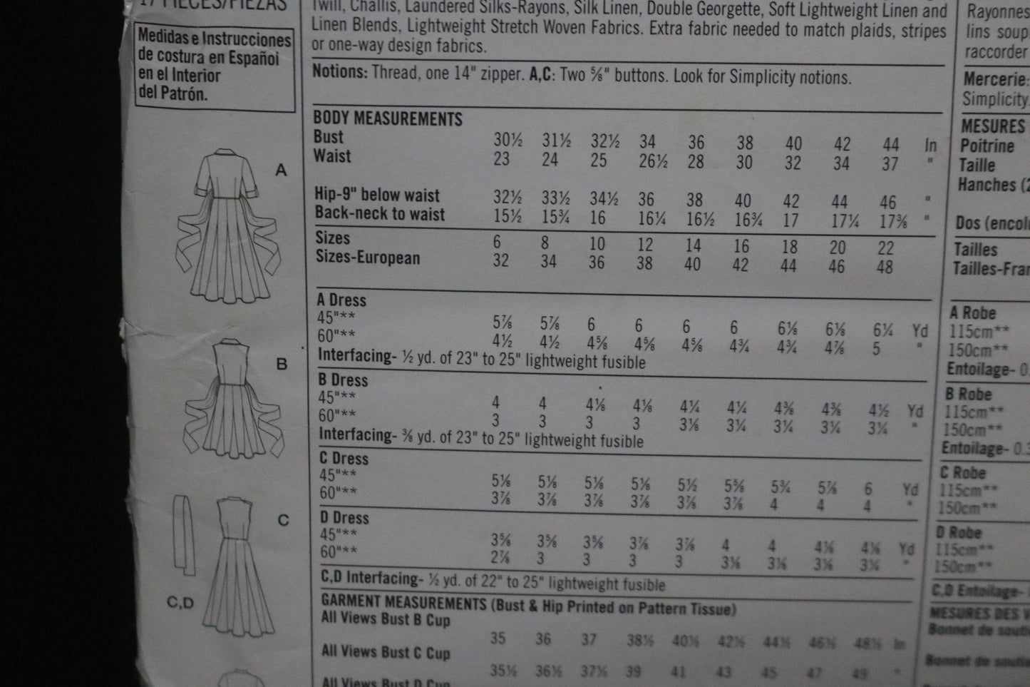 Simplicity  3877 Threads Misses Dress in Two lengths with bodice Variations - UNCUT - Size 6 8 10 12 14