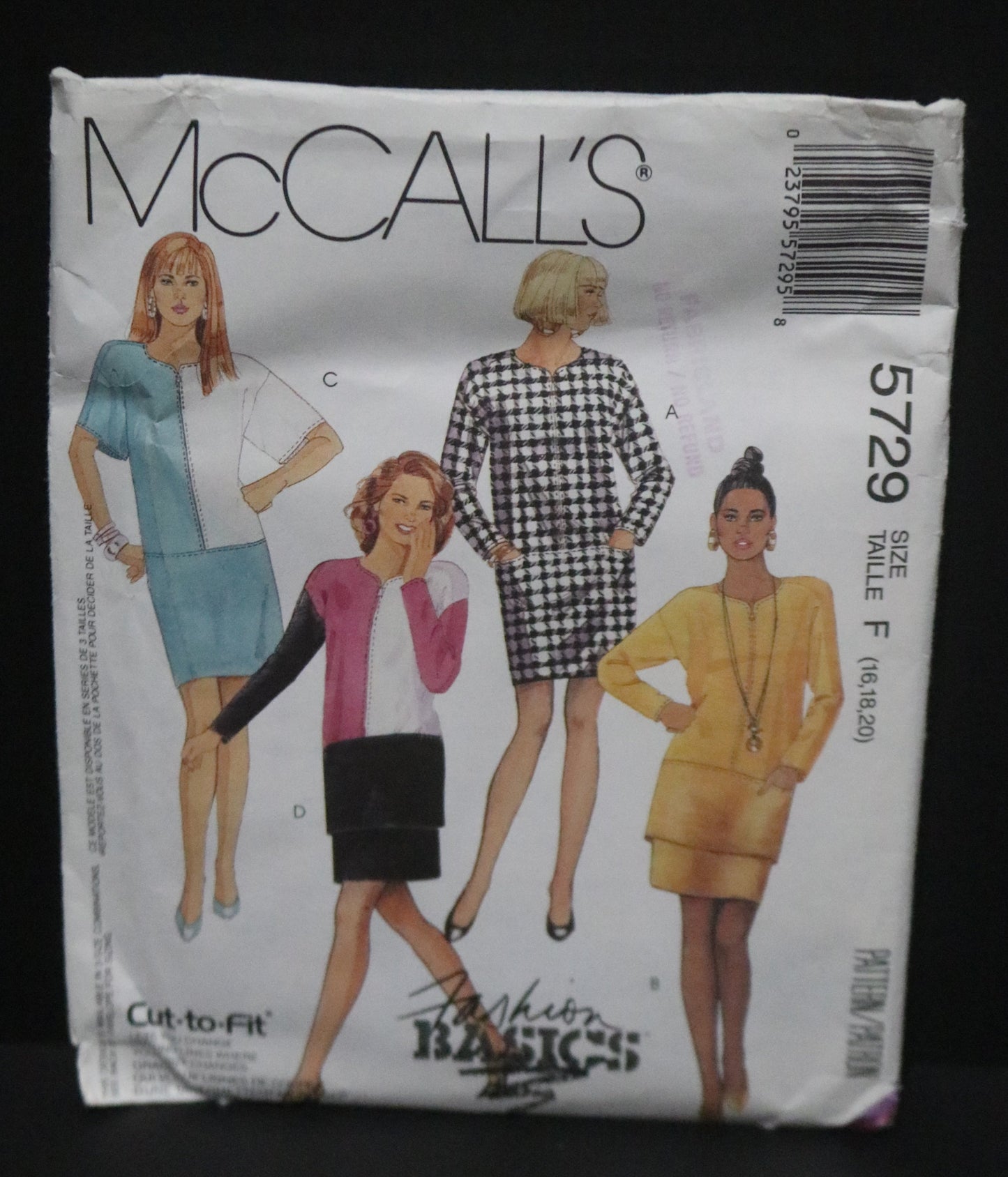 McCalls 5729 One or Two Piece Dress Sewing Pattern - UNCUT - Size 16 18 20