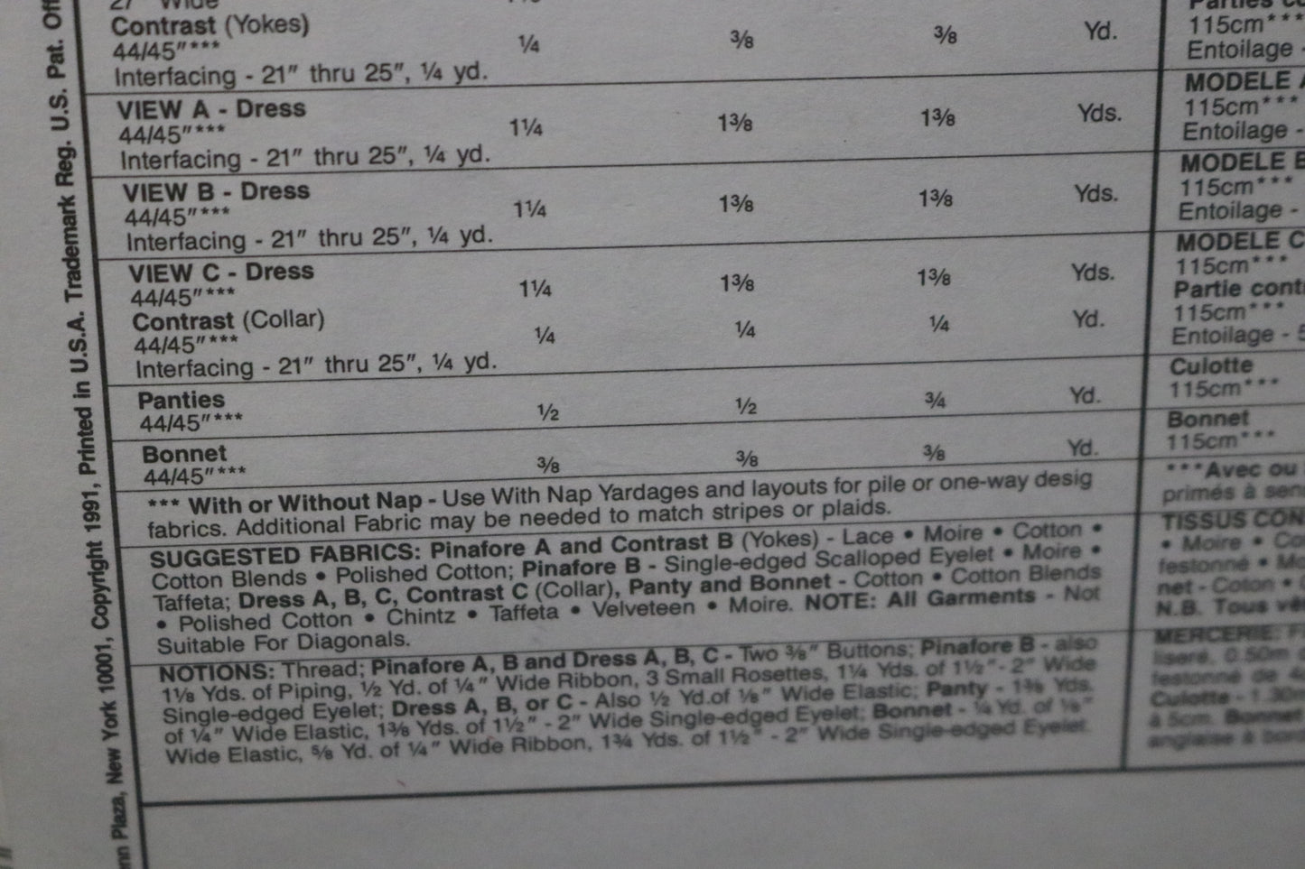 McCalls 5257 Infants Pinafore Dress, Panty and Bonnet Sewing Pattern - UNCUT - Size Nb S M