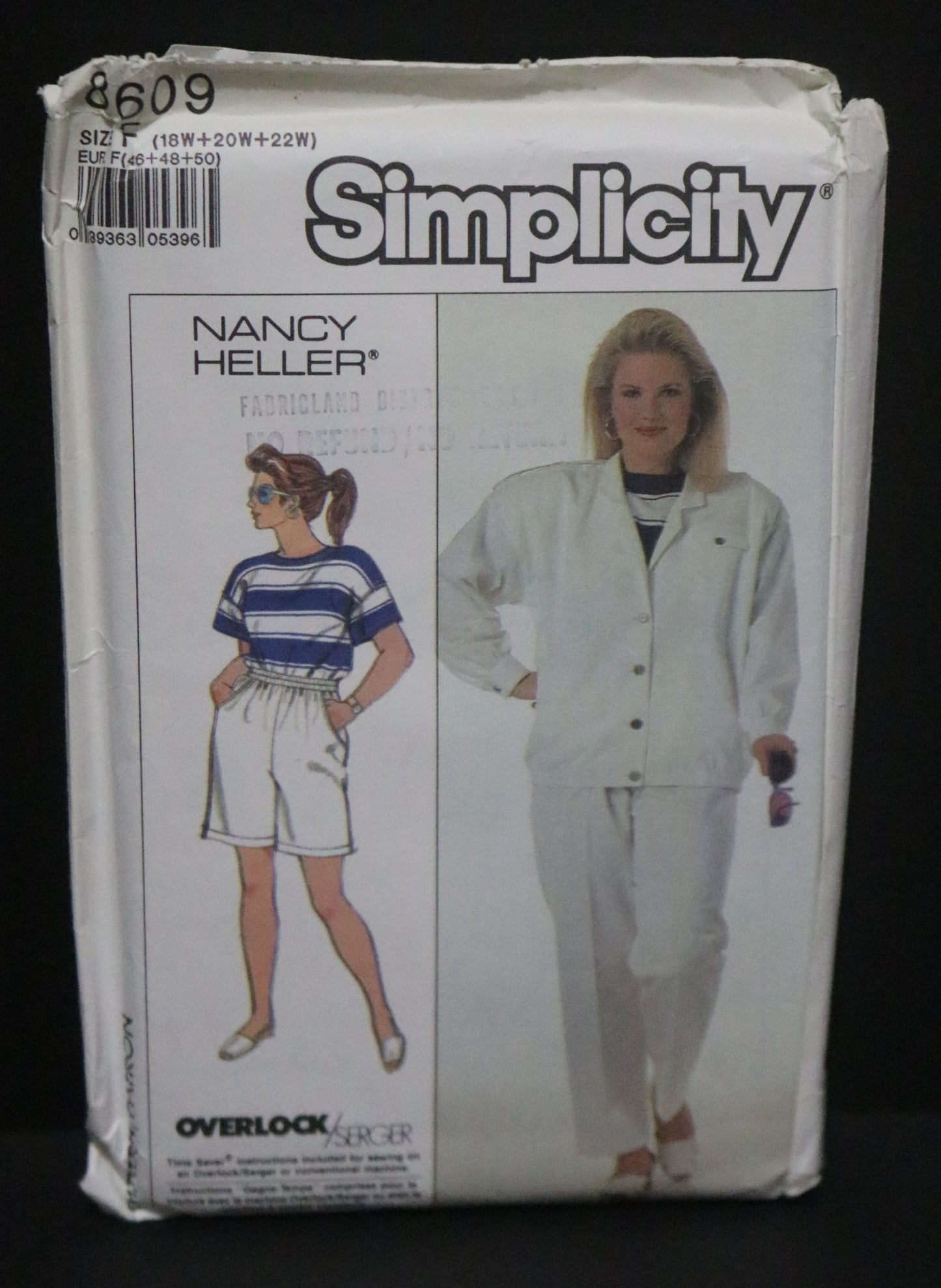 Simplicity 8609 Nancy Heller Womens Pull on Pants and Shorts, Unlined Jacket and Top Sewing Pattern UNCUT Size 18W 20W 22W