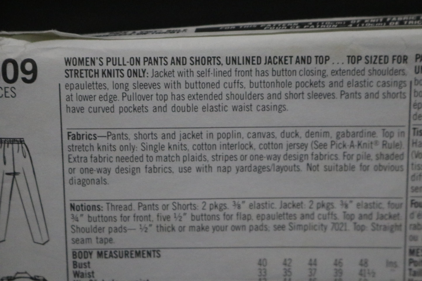 Simplicity 8609 Nancy Heller Womens Pull on Pants and Shorts, Unlined Jacket and Top Sewing Pattern UNCUT Size 18W 20W 22W