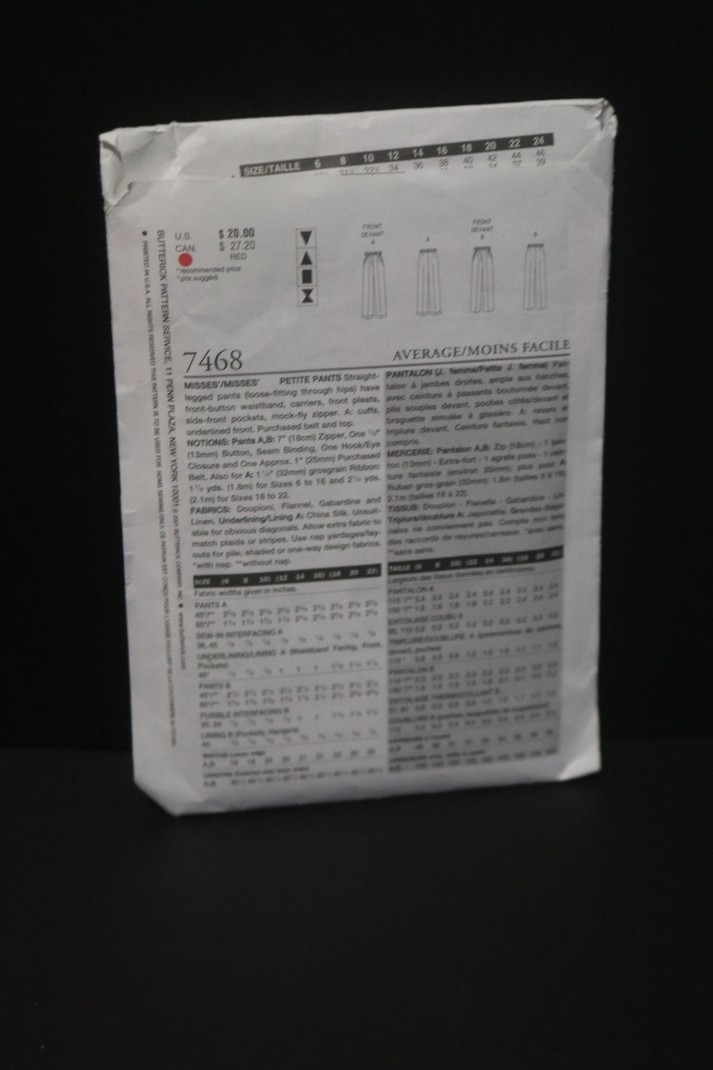Vogue 7468 Claire Shaeffer's Misses Pants Sewing Pattern - UNCUT - Size 6 8 10