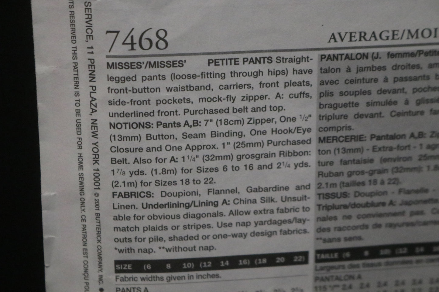 Vogue 7468 Claire Shaeffer's Misses Pants Sewing Pattern - UNCUT - Size 6 8 10