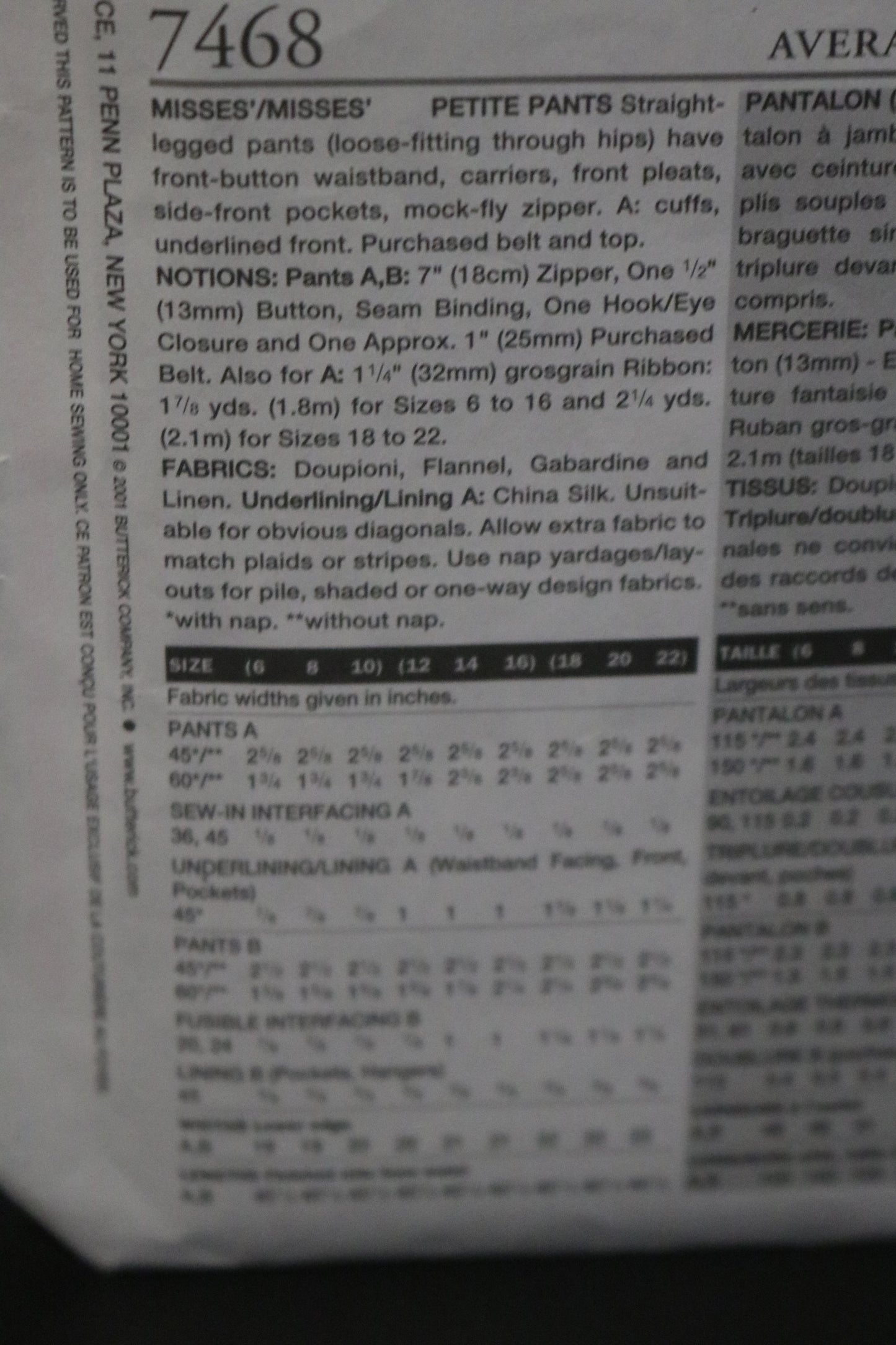 Vogue 7468 Claire Shaeffer's Misses Pants Sewing Pattern - UNCUT - Size 6 8 10