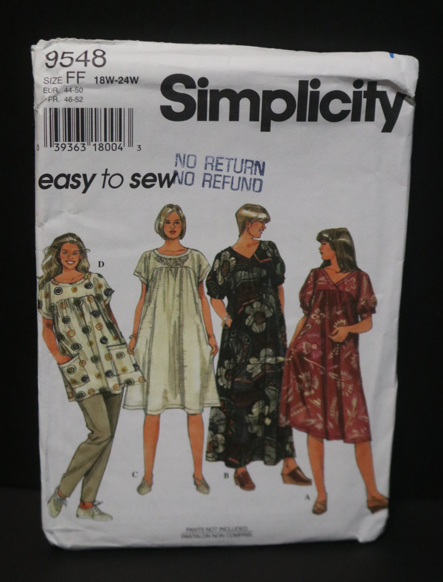 Simplicity 9548 Womens Dress or Tunic Sewing Pattern UNCUT  Size 18w - 24w