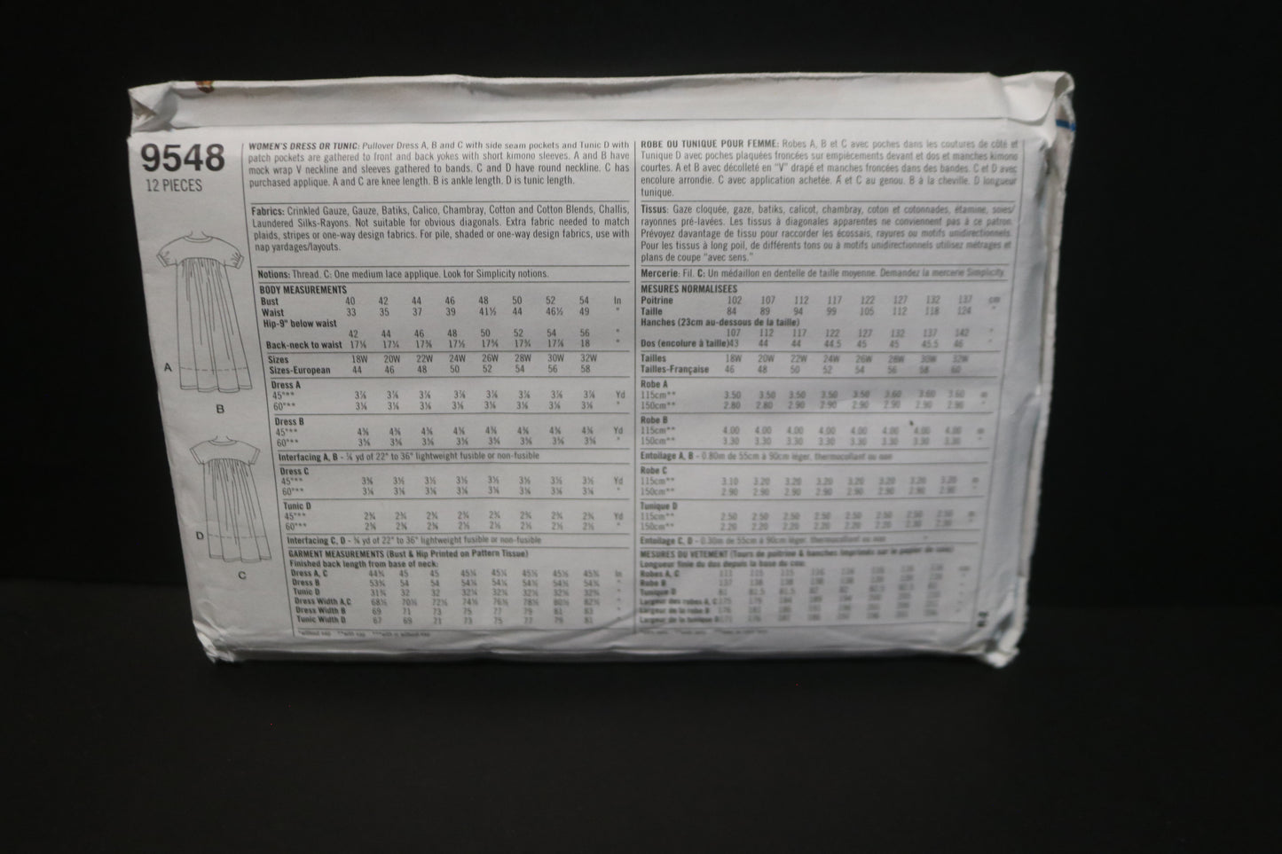 Simplicity 9548 Womens Dress or Tunic Sewing Pattern UNCUT  Size 18w - 24w