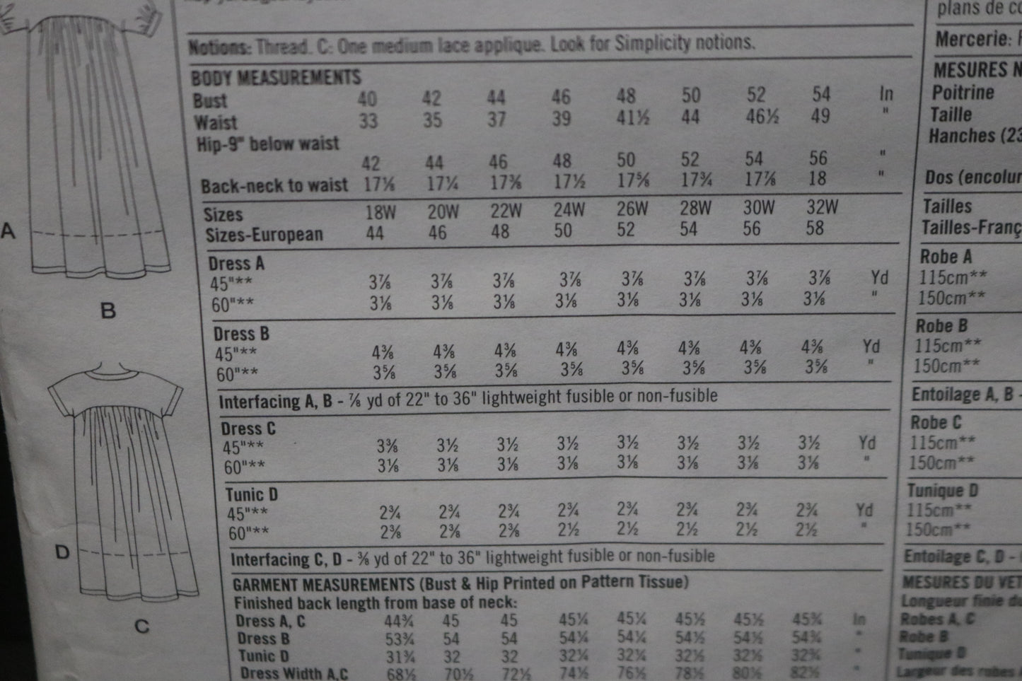 Simplicity 9548 Womens Dress or Tunic Sewing Pattern UNCUT  Size 18w - 24w