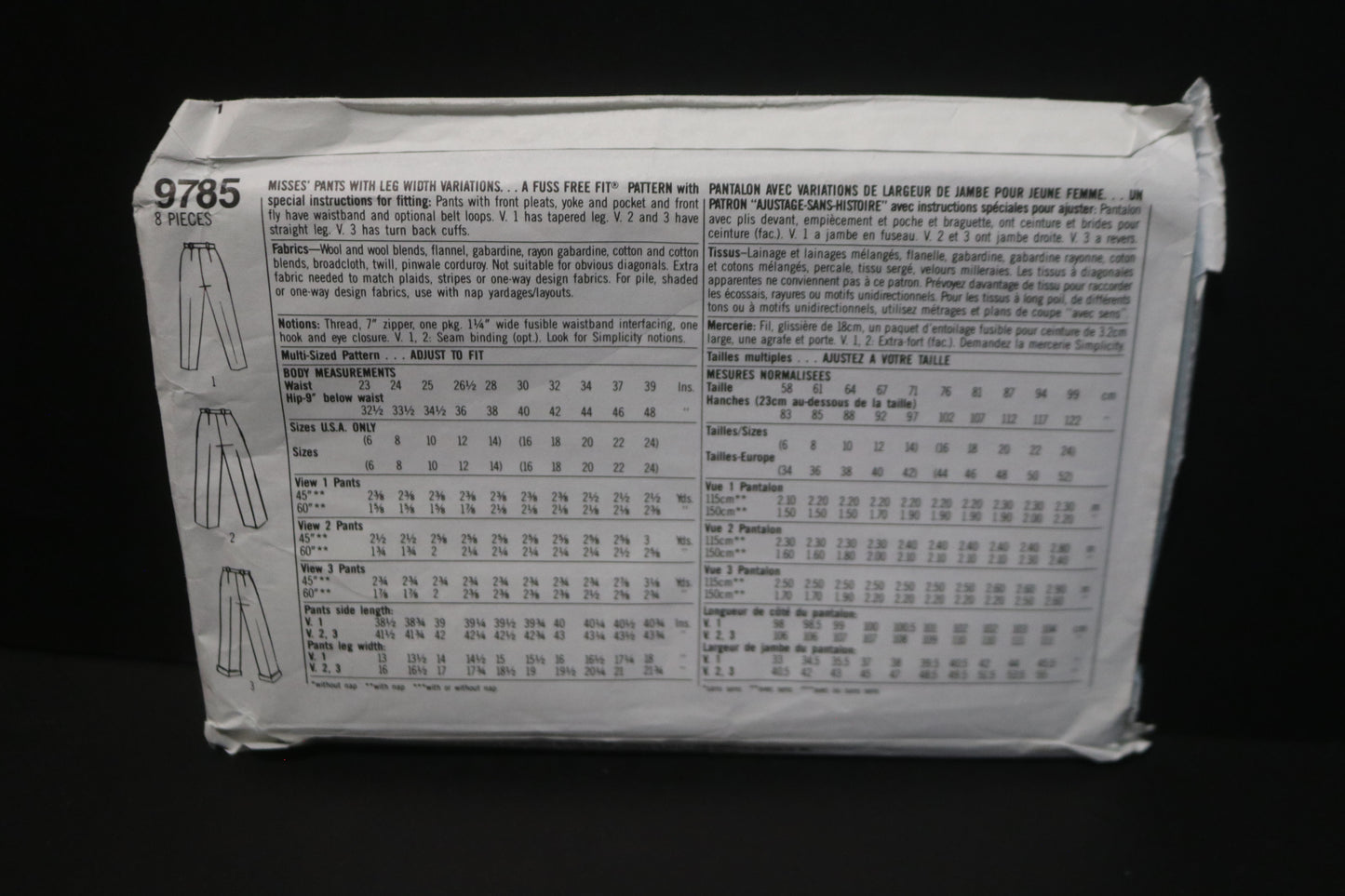 Simplicity 9785 Misses Pants with Width Variations Sewing Pattern UNCUT Size 6 - 14