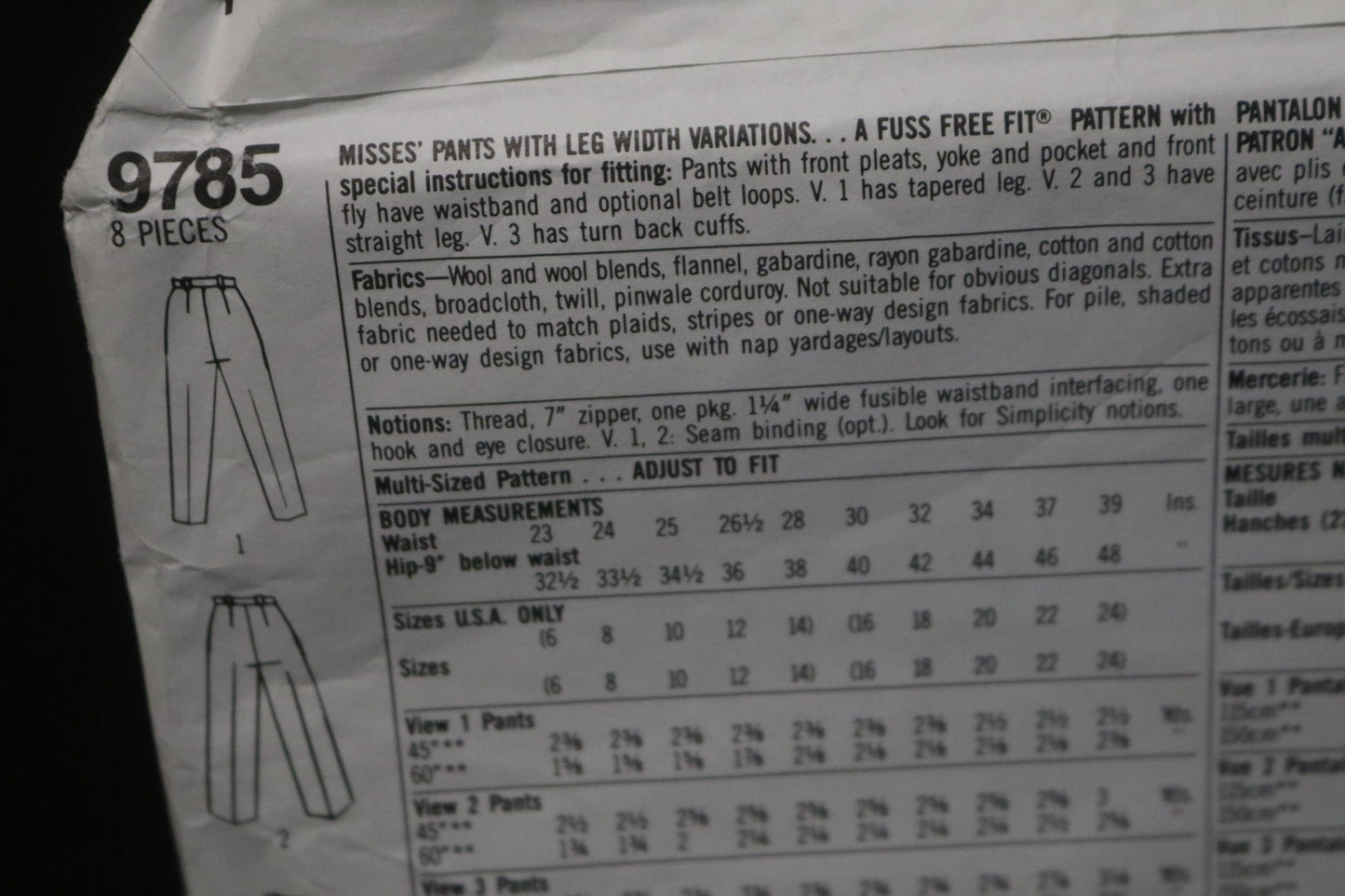 Simplicity 9785 Misses Pants with Width Variations Sewing Pattern UNCUT Size 6 - 14