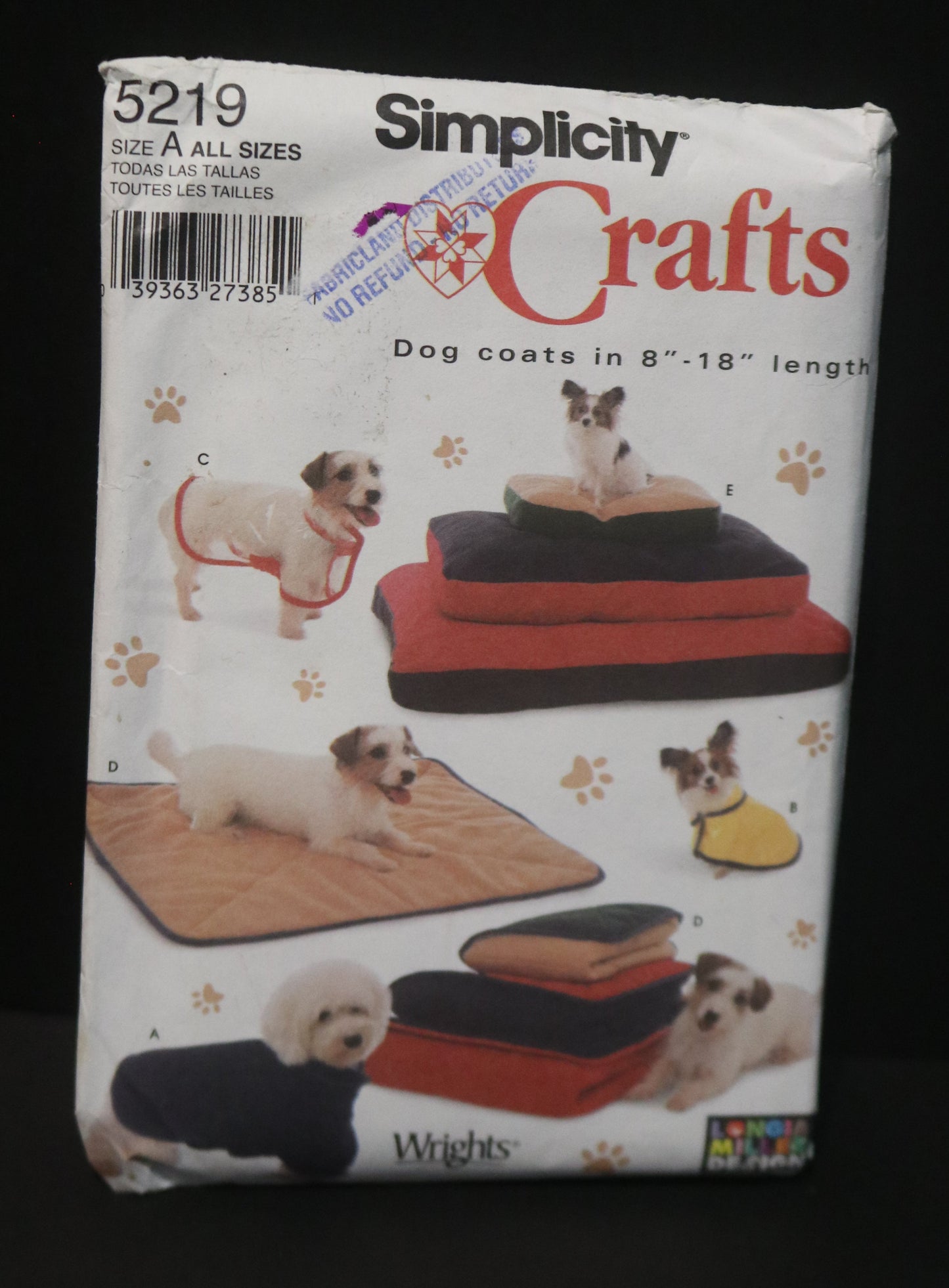 Simplicity 5219 Dog Beds and Blankets in Three Size and Coats in Small Medium and Large Sewing Pattern UNCUT Dog Bed Sewing Pattern